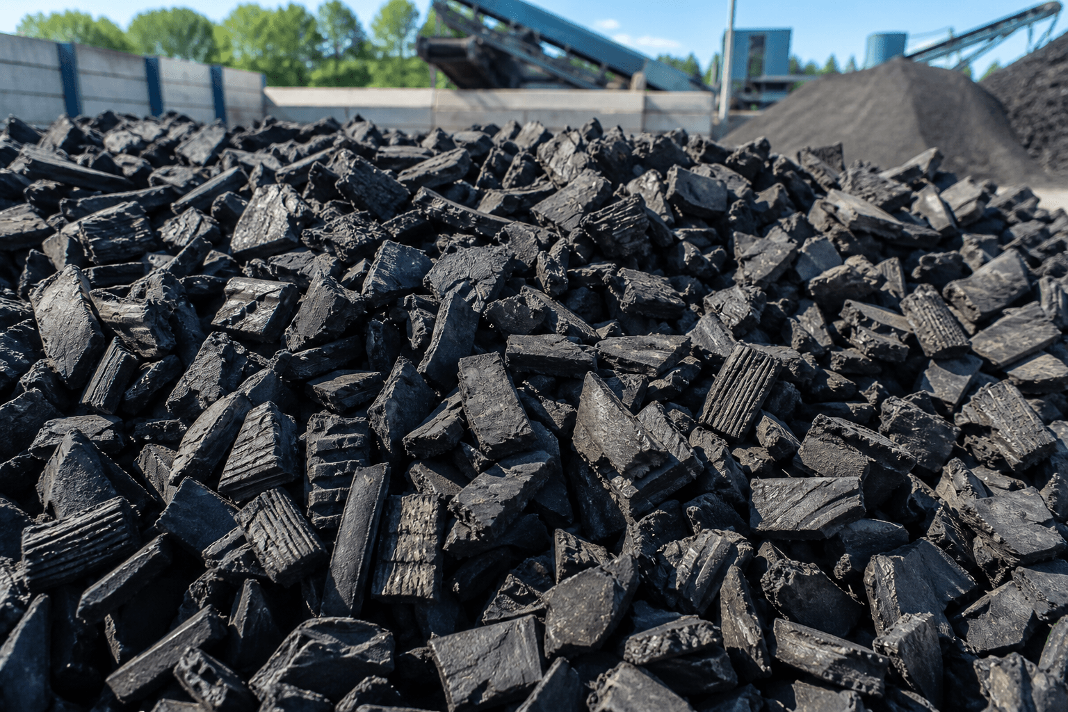 Large coarse recycled rubber chips outdoors